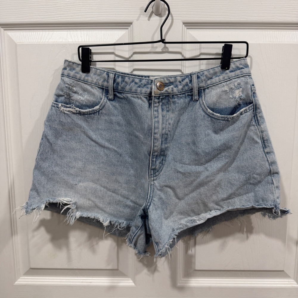 Show Me Your Mumu Bluefield Shorts Distressed High Waist Denim 29 Spring Blue